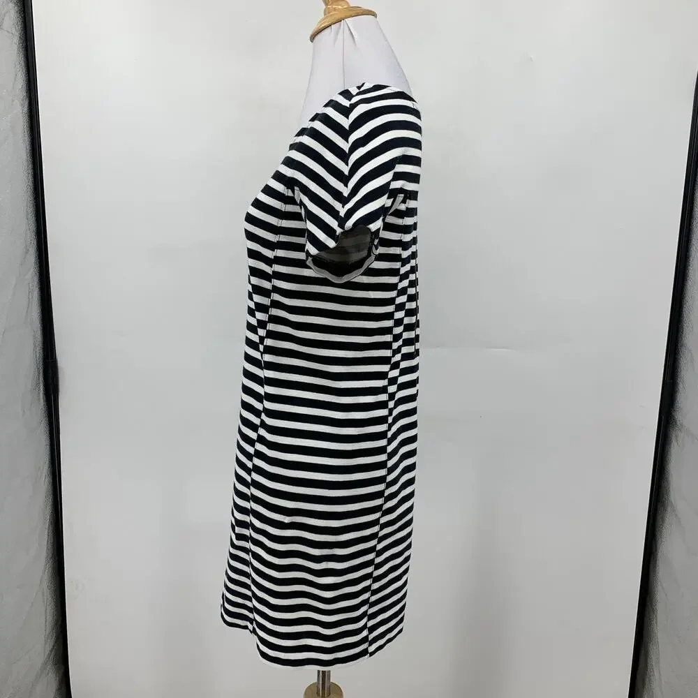 J Crew T Shirt Dress Women PXS Petite Black White Straight Short Sleeve Back Zip